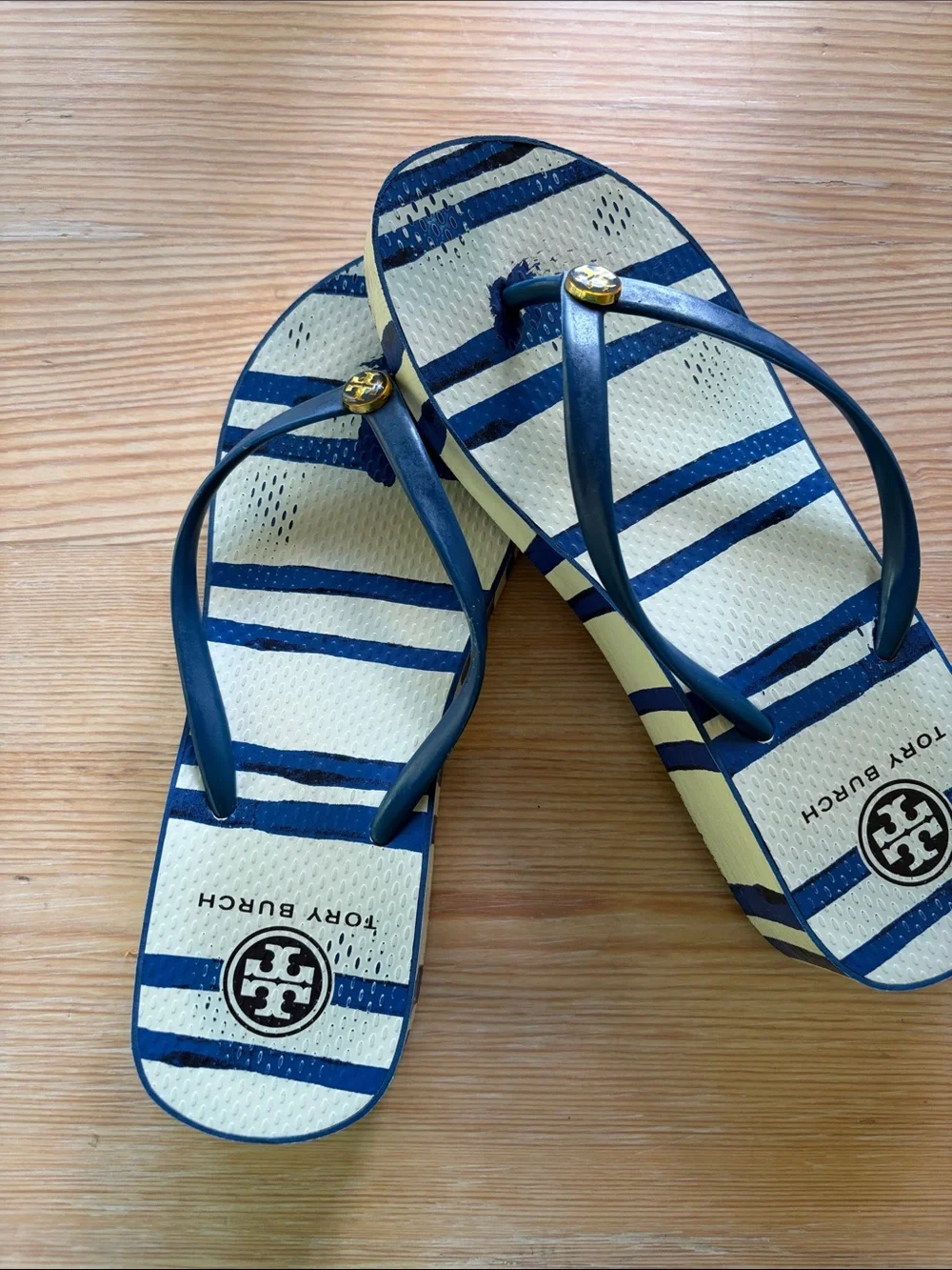 Tory Burch Navy and Cream Striped Women’s Flip Flops
